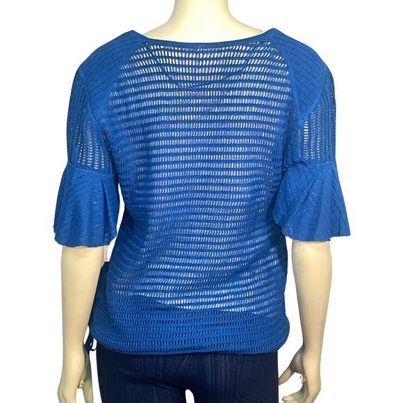 3-FOR-$30 Free People Sz L Babes Only Mesh Knit Sweater Lasting Laguna Blue New - Picture 3 of 13